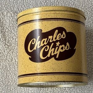 Charles Chips  Yellow Snack Tin 16 oz collectible Americana Advertising